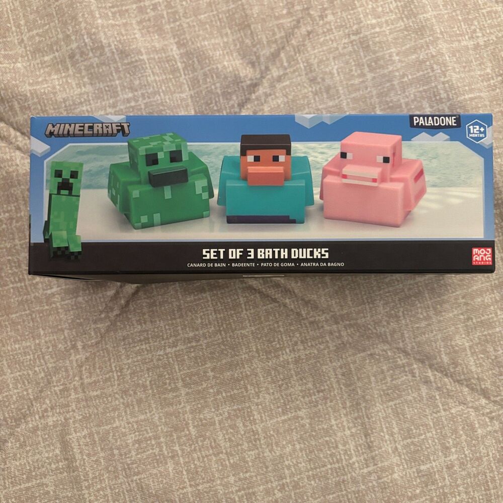 NIB Paladone Minecraft Set of 3 Bath Ducks Creeper Steve Pig Rubber Duck Boxed